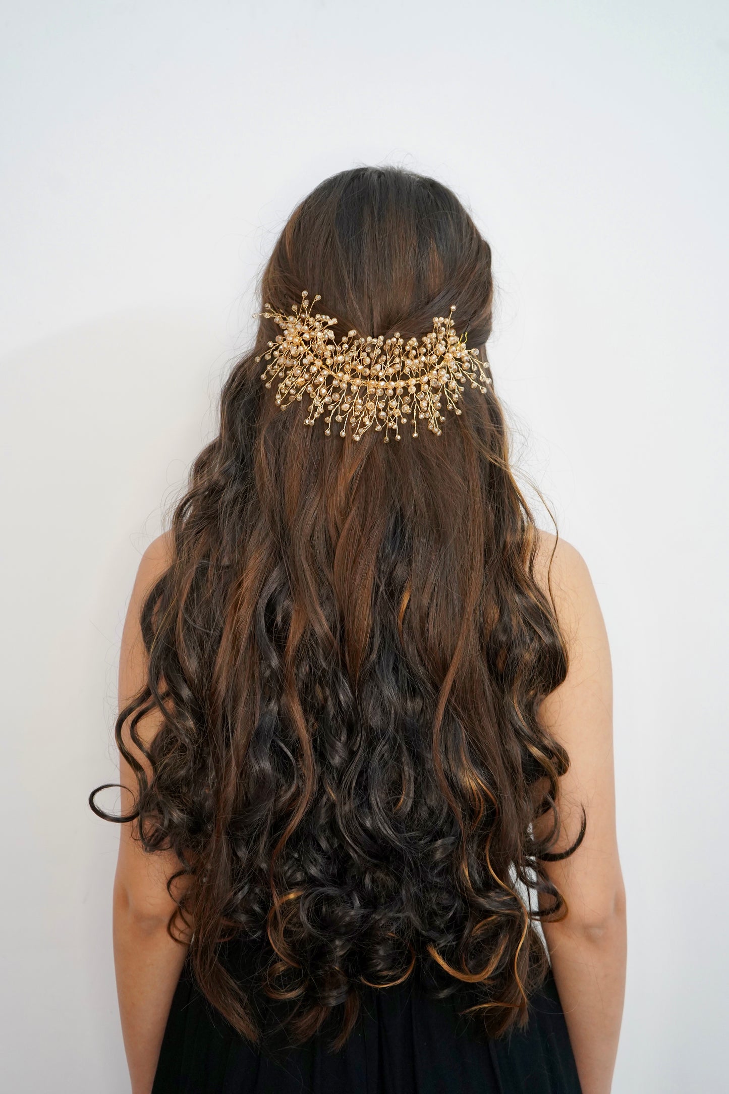 Golden pearl bridal hair jewellery for women