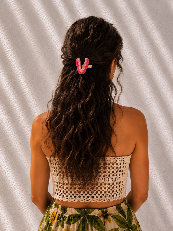 Handmade Crochet Alphabet Hair Clip & Crochet Skull Cap Combo set